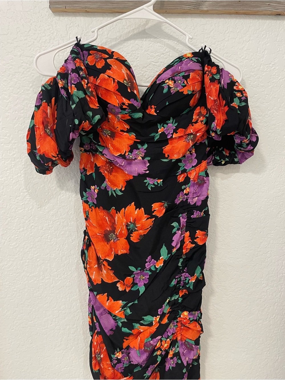Astr Black Mini Dress with Orange & Purple Floral Print